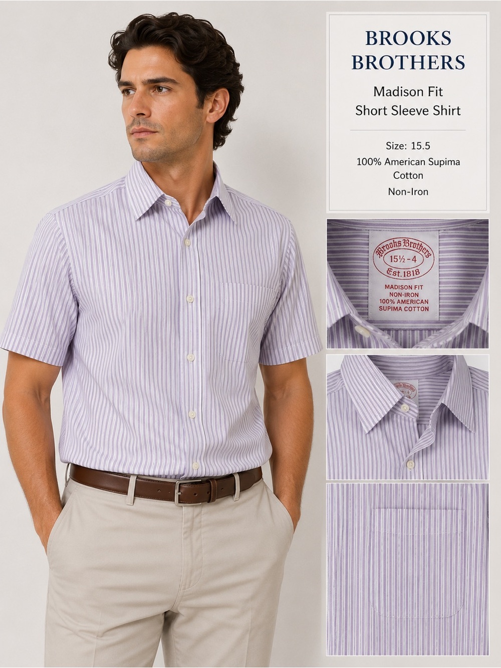 Brooks Brothers Madison Non-Iron Supima Cotton Short Sleeve Shirt 15.5